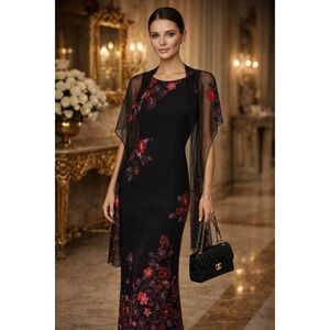 Lillie Rubin Gown Sz 8 Beaded Romantic Floral Dress Elegant Old Money Modest